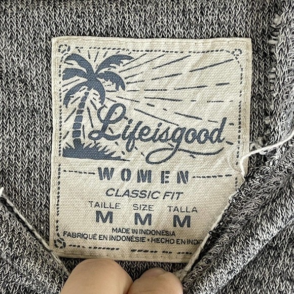 Life Is Good Sweater Womens Medium Hoodie Pullover Long Sleeve Beach Terry Gray - Picture 5 of 9